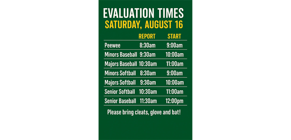2025 Fall Ball Evaluations @ Purcell & Alberts Fields